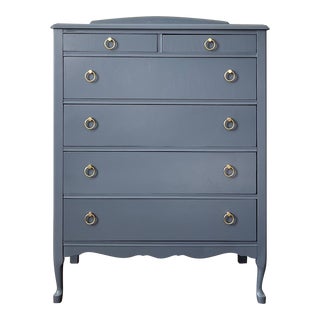 1920s Antique Victorian Highboy Dresser in Blue Gray Lacquer Finish For Sale