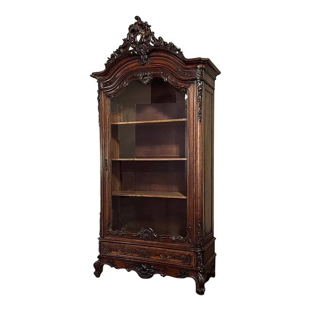 19th Century French Louis XV Walnut Display Armoire ~ Bookcase For Sale
