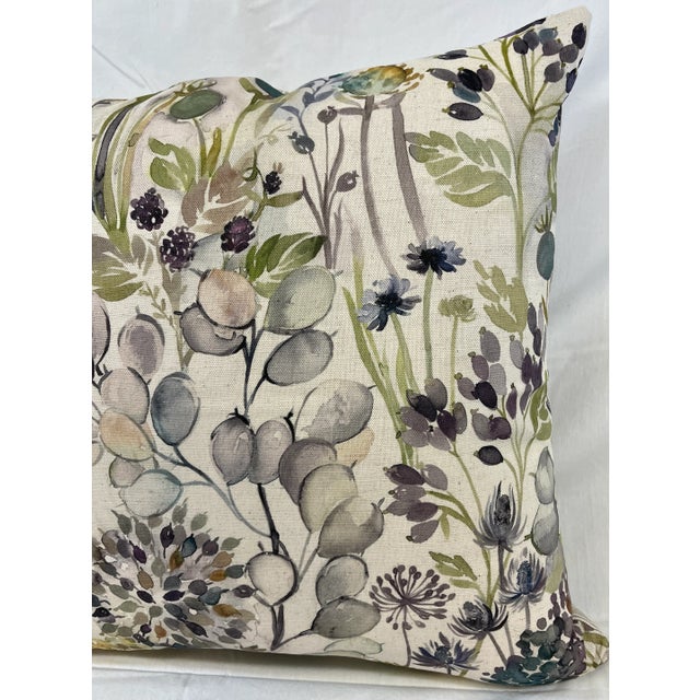 2020s 20" Square Decorative Throw Pillow Decorated With a Muted Purple & Tan Water Color Look Floral Pattern - Made in the U K For Sale - Image 5 of 12