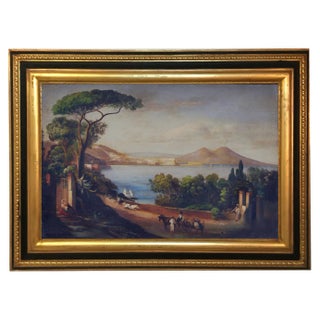 Naples, Posillipo School, Italian Landscape, Oil on Canvas, Framed For Sale