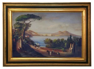 Naples, Posillipo School, Italian Landscape, Oil on Canvas, Framed