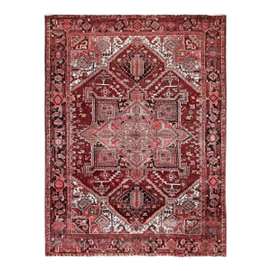 7'10" X 10'6" Blush Red Vintage Persian Heriz Hand Knotted Pure Wool Oriental Rug