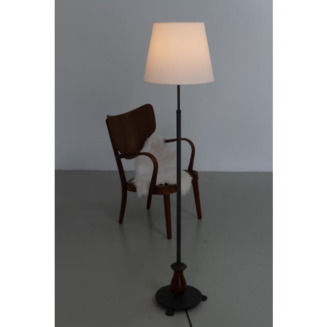 Art Deco Danish Floor Lamp in Brass, Wood and Iron by Lyfa, 1920s For Sale - Image 3 of 18