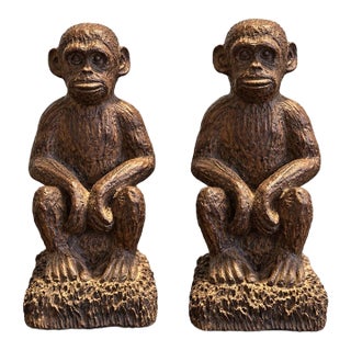 Vintage Melannco Chimpanzee Monkey Bookends – Faux Bronze Finish – Set of 2 For Sale