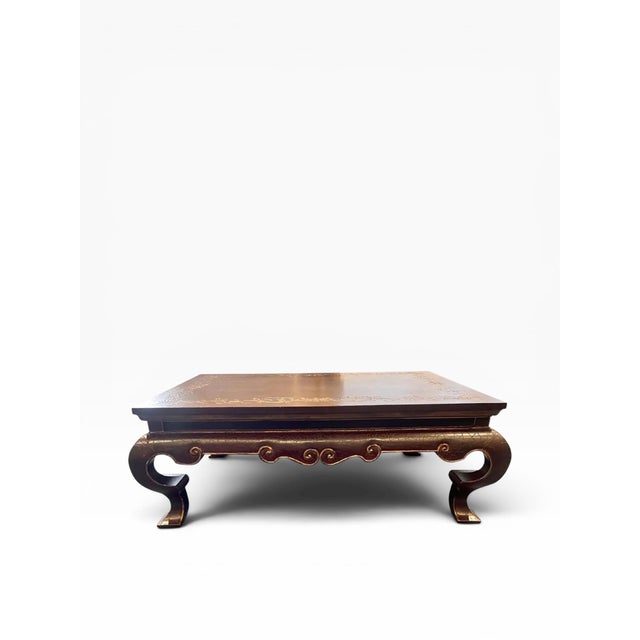 Chinoiserie 1990s Baker Furniture Oxblood Chinoiserie Crackle Finish Coffee Table With Gilt Decoration For Sale - Image 3 of 14