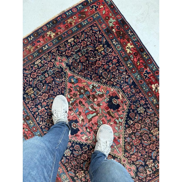 Persian 1920s Halvai Bidjar with ASYMMETRICAL Harshang Medallion Rug 3.8 x 5.2 For Sale - Image 3 of 9