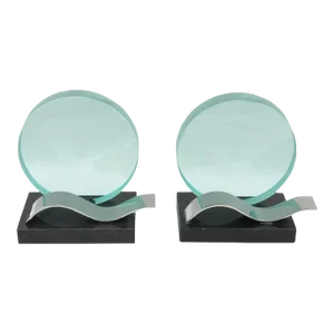 Modernist Bookends Black Granite and Etched Glass Slab, France 1980s - A Pair