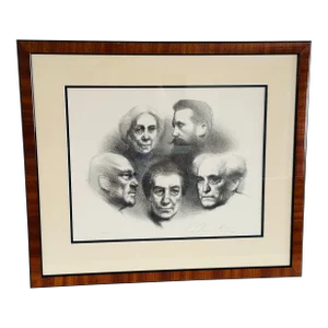 1980s Harvey Dinnerstein Signed Lithograph “Founders of Israel”, Framed