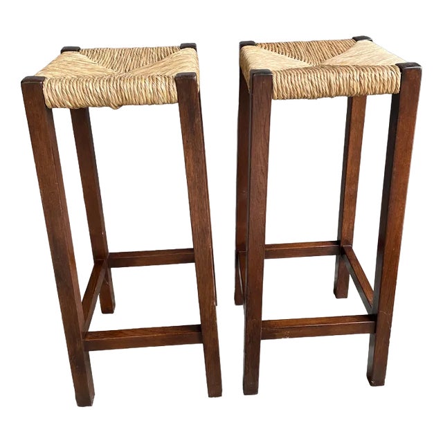 Set of Vintage Straw Stools For Sale