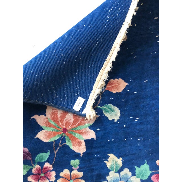Vintage Royal Blue Handmade Chinese Oriental Rug 35”w X 58”l For Sale - Image 4 of 7