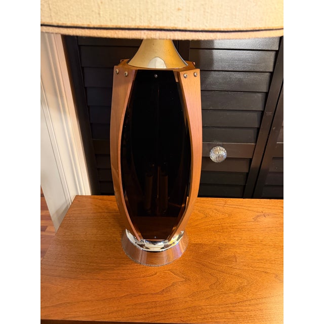 1970s Pair of 1970s Lawrin Mid-Century Modern Walnut, Chrome & Smoked Plexiglass Table Lamps For Sale - Image 5 of 8