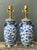 Vintage Asian Blue and White Floral Ceramic Lamps - A Pair For Sale - Image 11 of 12