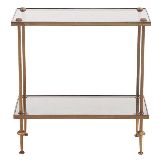 French Brass and Smoked Glass End Table in the Manner of Maison Jansen, C. 1950 For Sale