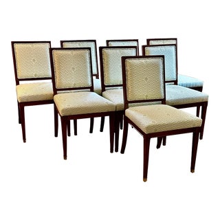 Baker Furniture Mahogany Dining Chairs Upholstered in Quadrille - Set of 8 For Sale