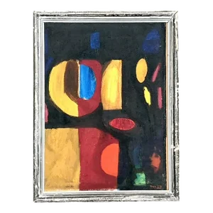 Vintage Boho Geometric Abstract Oil Painting on Board