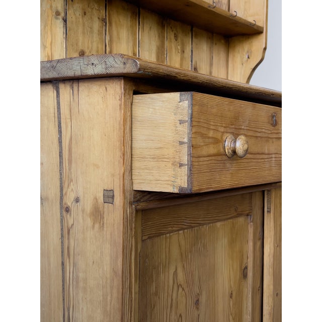 English Antique English Pine Dresser With Sliding Door Base For Sale - Image 3 of 8