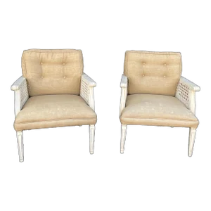 Vintage Painted Caned Armchairs- a Pair
