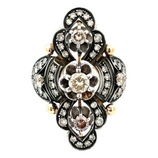 Vintage 14k Yellow Gold Buttercup Set Diamond Plaque Ring, Size 8.75 For Sale