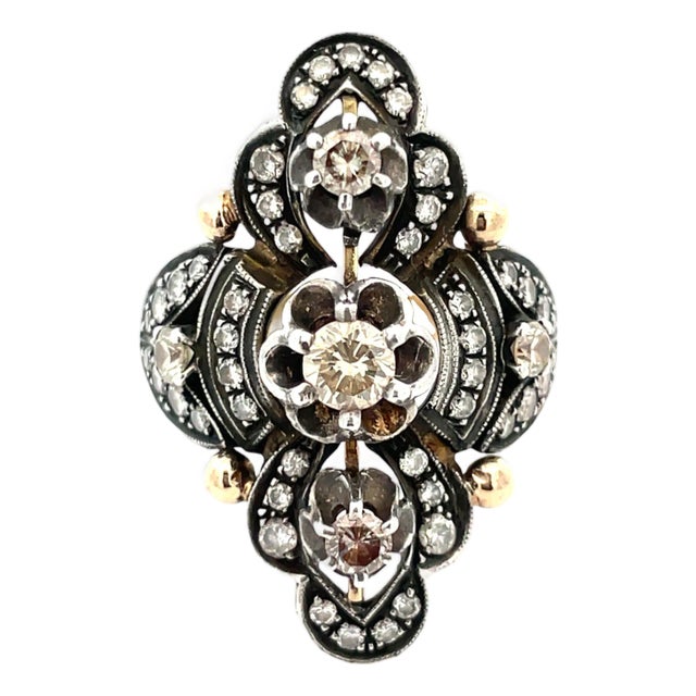 Vintage 14k Yellow Gold Buttercup Set Diamond Plaque Ring, Size 8.75 For Sale