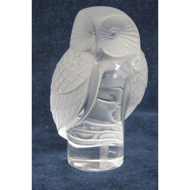 Lalique France Chouette Owl Figurine Frosted and Clear Crystal Paperweight 5198b For Sale In Miami - Image 6 of 16