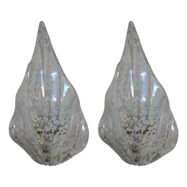 Graniglia Glass Wall Lamps with Iridescent Finish, 1980s, Set of 2 For Sale