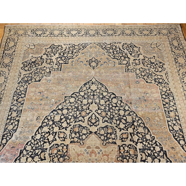 Antique Oversized Persian Tabriz Haji Jalili Carpet, Hand-Knotted Wool, Floral Pattern, Navy & Pale Red, 10x15 For Sale - Image 12 of 18