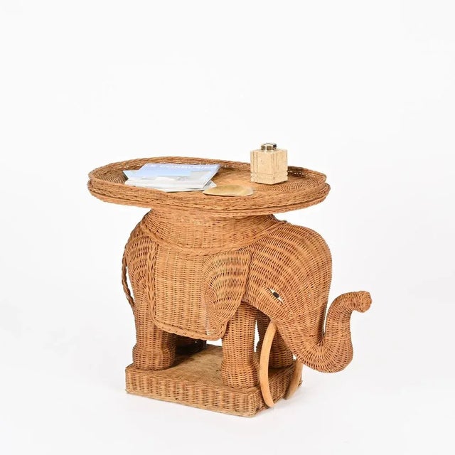 Large Rattan and Wicker Elephant Side Table attributed to Vivai del Sud, Italy, 1970s For Sale - Image 16 of 17