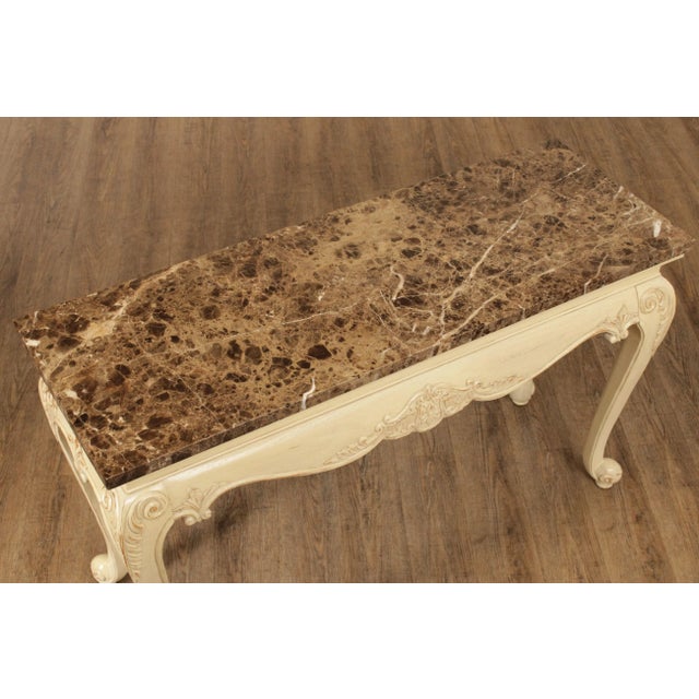 French Provincial French Provincial Style Painted Console Table with Marble Top For Sale - Image 3 of 13
