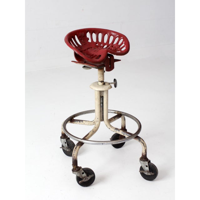 Vintage Industrial Rolling Stool With Cast Iron Tractor Seat For Sale - Image 16 of 18