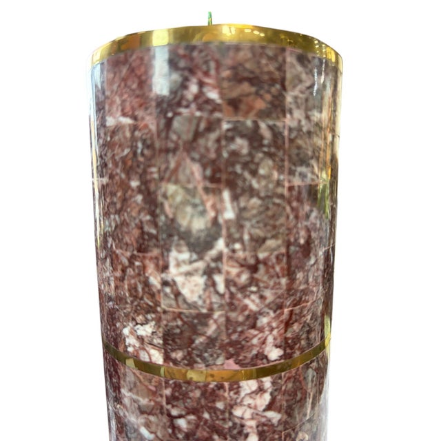 3 Maitland-Smith Tessellated Rosso Levanto Marble & Brass Candle Columns, 1980 For Sale - Image 4 of 6