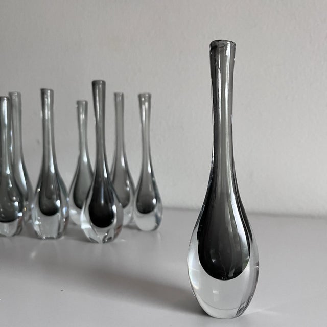 Petite Murano Sommerso Technique glass bud vases in smoke grey & clear glass Selling individually. Variations in the glass...
