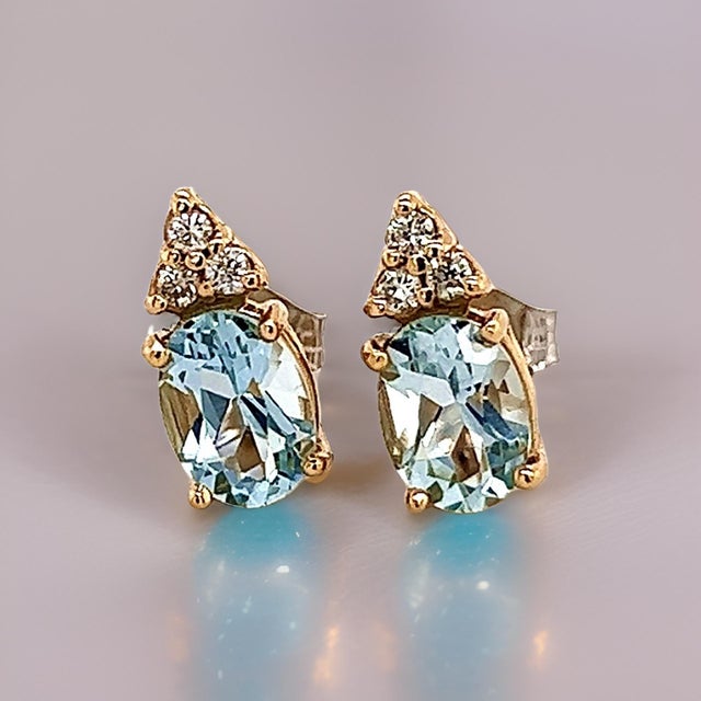 Natural Aquamarine Diamond Earrings 14k Y Gold 1.85 TCW Certified For Sale In New York - Image 6 of 13