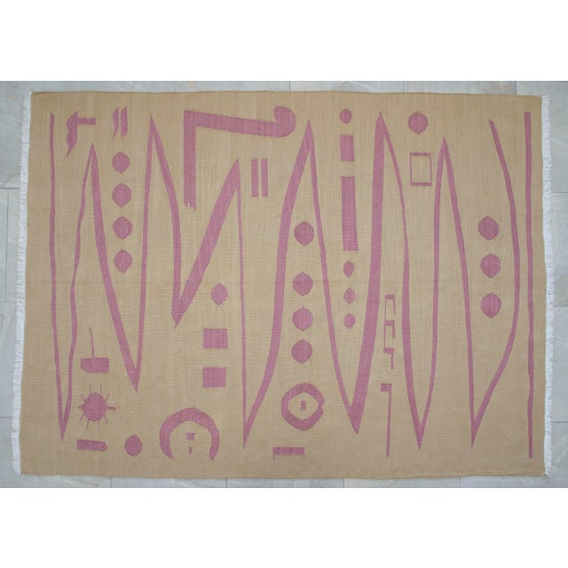Handmade Modern Silk Rug Paul Klee Inspired Oushak Kilim Modernist Bauhaus Style Pink Beige 4x6 Ft Approx For Sale - Image 17 of 18