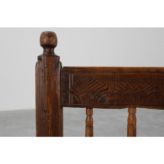 Spanish Hand-Carved Oak Side Chair with Velour Seat, 19th Century For Sale - Image 4 of 14