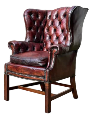 Antique Burgundy Brown Leather Wing Chair, 1880