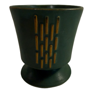 1950s McCoy Green Pedestal Planter | Mid Century Modern Footed Ceramic Cachepot
