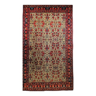 Vintage Persian Bidjar Area Rug, Handwoven All Over Floral Pattern, Yellow & Red, 5’ X 9’ For Sale