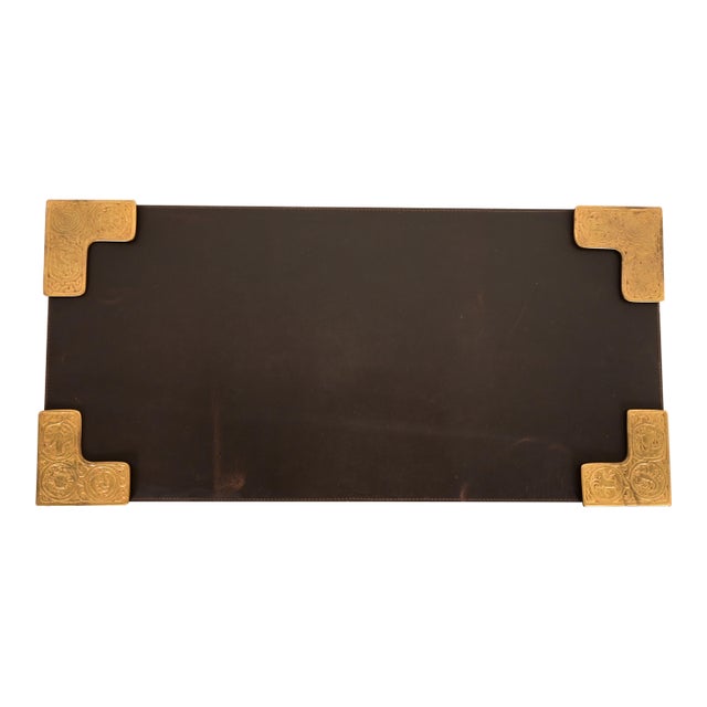 Tiffany Studios New York Zodiac Bronze Doré Blotter Corners With Leather Desk Blotter For Sale