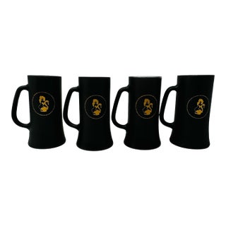 1960s the Playboy Club Matte Black & Gold Glass Beer Steins - Set of 4 For Sale