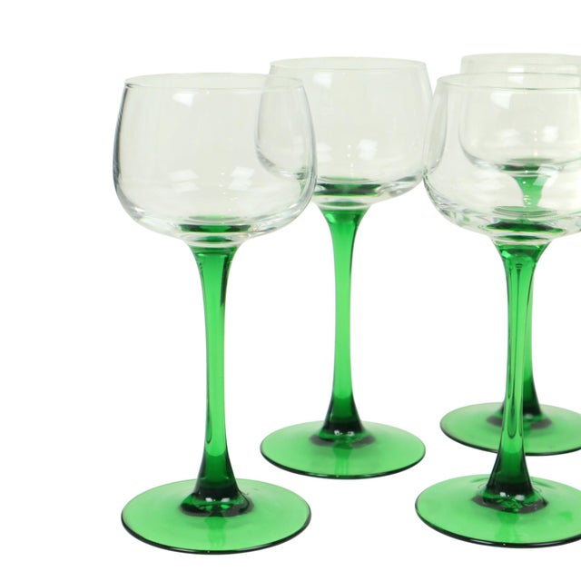 Vintage Luminarc Alsace Wine Glasses with Green Base, 1970s, Set of 10 For Sale - Image 10 of 14