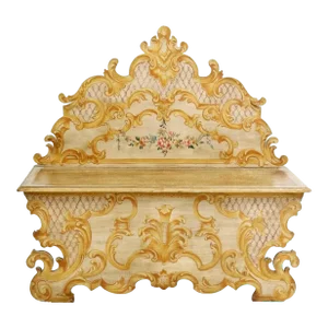 Antique Italian Baroque Polychrome Painted Wood Hall Bench