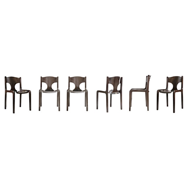Vintage Brass & Wood Chairs by Augusto Bozzi, Italy, 1970s, Set of 6 For Sale