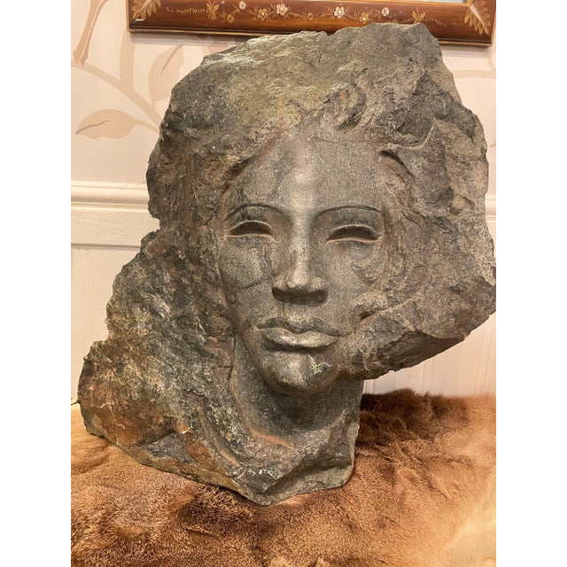 Female Sculpture Carved Stone Bust of a Woman Signed by Artist Charles Cutler - Mid Century For Sale - Image 4 of 11