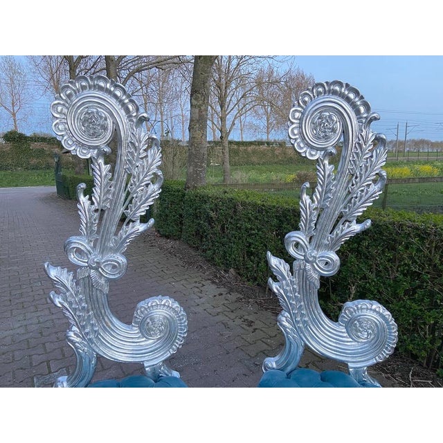 Rococo 1970s Italian Rococo Silver Beech Velvet Side Chairs Pair For Sale - Image 3 of 12