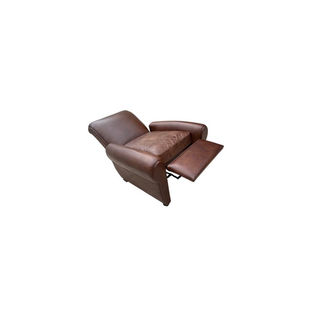Rh 1920s Parisian Leather Club Recliner For Sale - Image 10 of 12