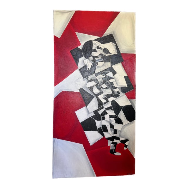 Original Cubist Portrait Oil Painting 'Enigma' Signed Kristin Gustavson For Sale