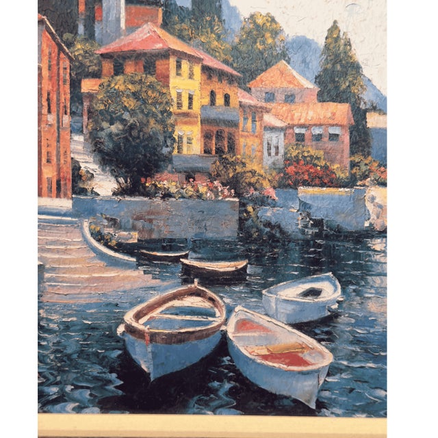 Post Impressionist "Lake Como Landing" Signed by Howard Behrens Textured Reproduction For Sale - Image 3 of 6