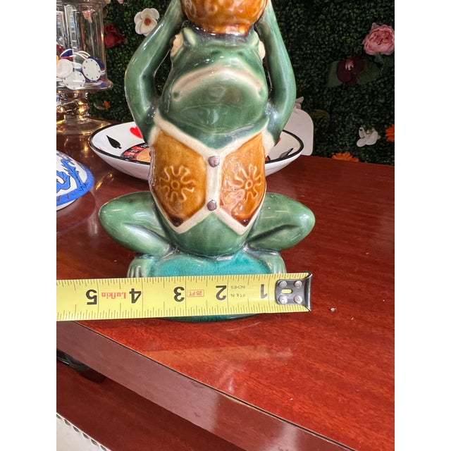 Shabby Chic Vintage Colorful Ceramic Frog Candlestick Holder For Sale - Image 3 of 7