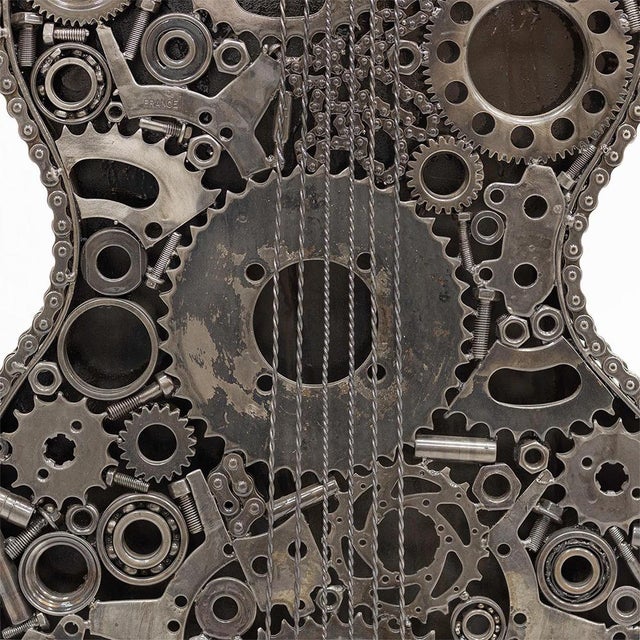 Premium Handcrafted Recycled Metal Guitar Sculpture | 54" | One of a Kind For Sale - Image 6 of 9