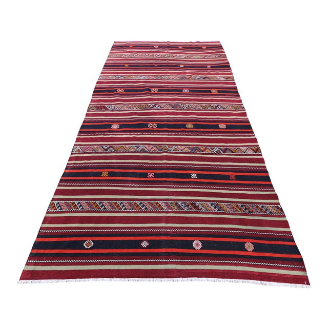 1960 Scandinavian Style Burgundy Stripe Desing Kilim Rug For Sale